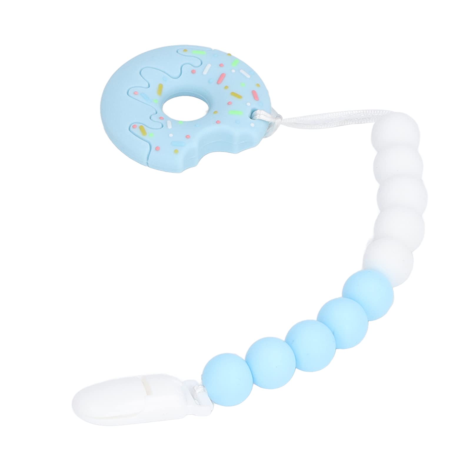 おもちゃのドーナツ、ベビーおしゃぶり リサイクル可能な食品グレードのシリコーン ドロップ防止チェーン ベビーバスギフト用 (青)