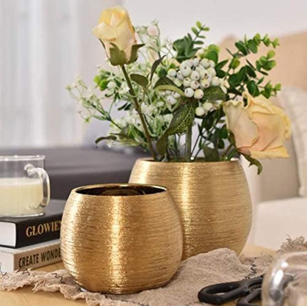セラミック植木鉢、ガーデンプランター金色植木鉢、屋内および屋外の観葉植物、花、ハーブ、空気植物の..