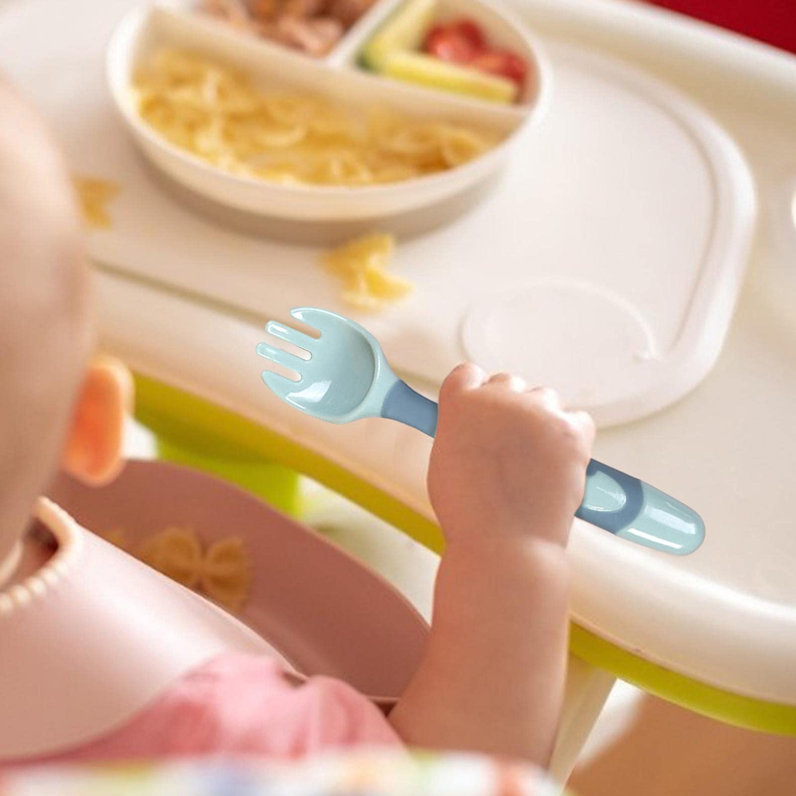 さかもとストアの赤ちゃん 用スプーン/フォークセット、ベビースプーン/フォークセット、幼児用 スプンドルーンとフォークセット、自分で食べる ベビースプーン、訓練 離乳食の自己学習ベビースプーン/フォークセット、BPAフリー （素材:シリコン/サイズ:14 3 1CM/重量:約0.1kg）｜アングル3