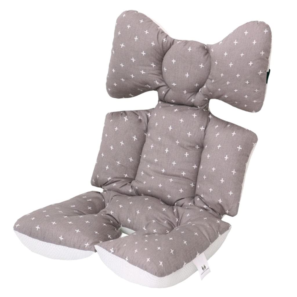 全6模様 ベビーカーシート ベビーカークッション コットン製 ベビーカーマット ソフト 厚手 取付簡単 - グレー