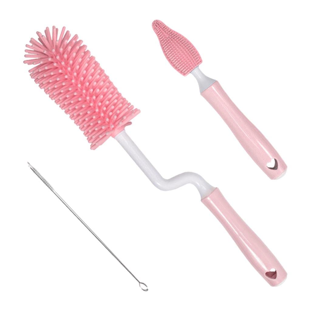 シリコン哺乳瓶ブラシ360度回転乳首洗浄 - ピンク