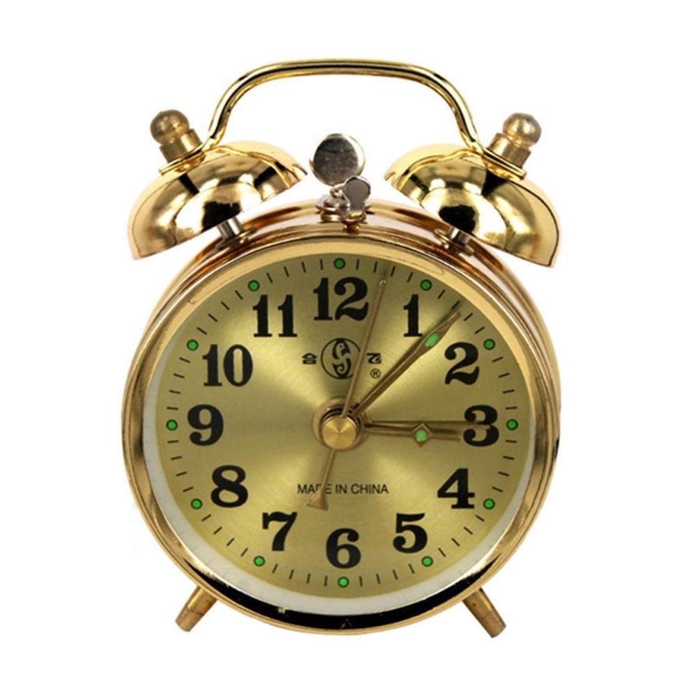 家庭用目覚まし時計 ゴールド機械式アラーム時計、手巻きレトロメタル脳時計、ホームデコレーション (C..