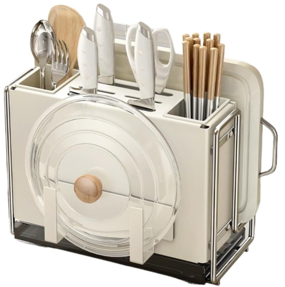 包丁スタンド まな板ホルダー 大容量 鍋蓋 収納 まな板 包丁立て キッチンスペース節約 まな板と包丁置き シンプル まな板収納ラック 多機能 (ダークグレーかべかけ,D)