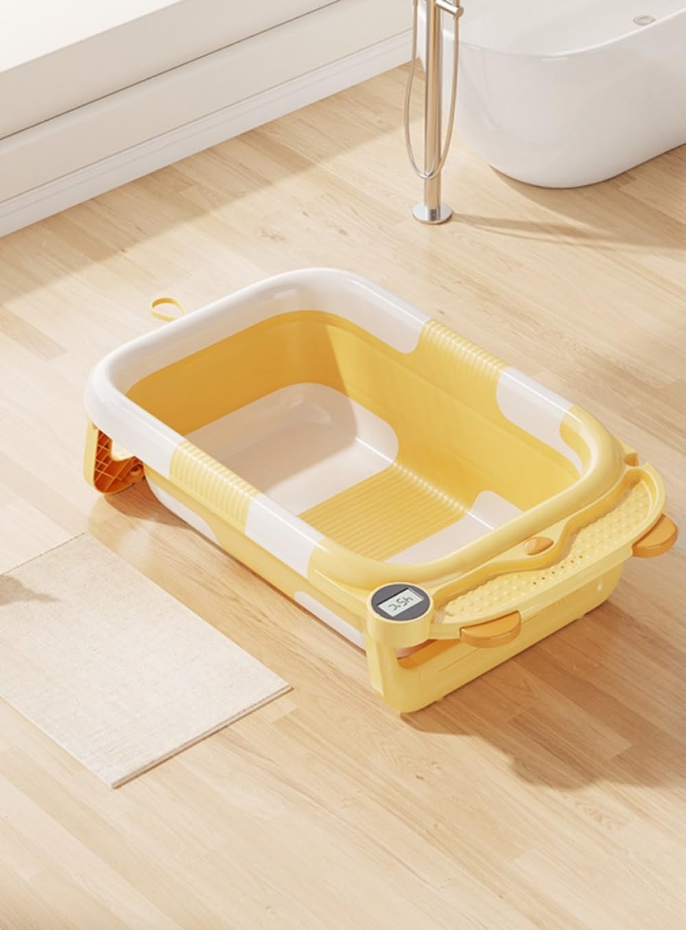 ベビーバス 折りたたみ 湯温計付 滑り止め バスネットセット付き 簡易収納 赤ちゃん お風呂 浴槽 バス..