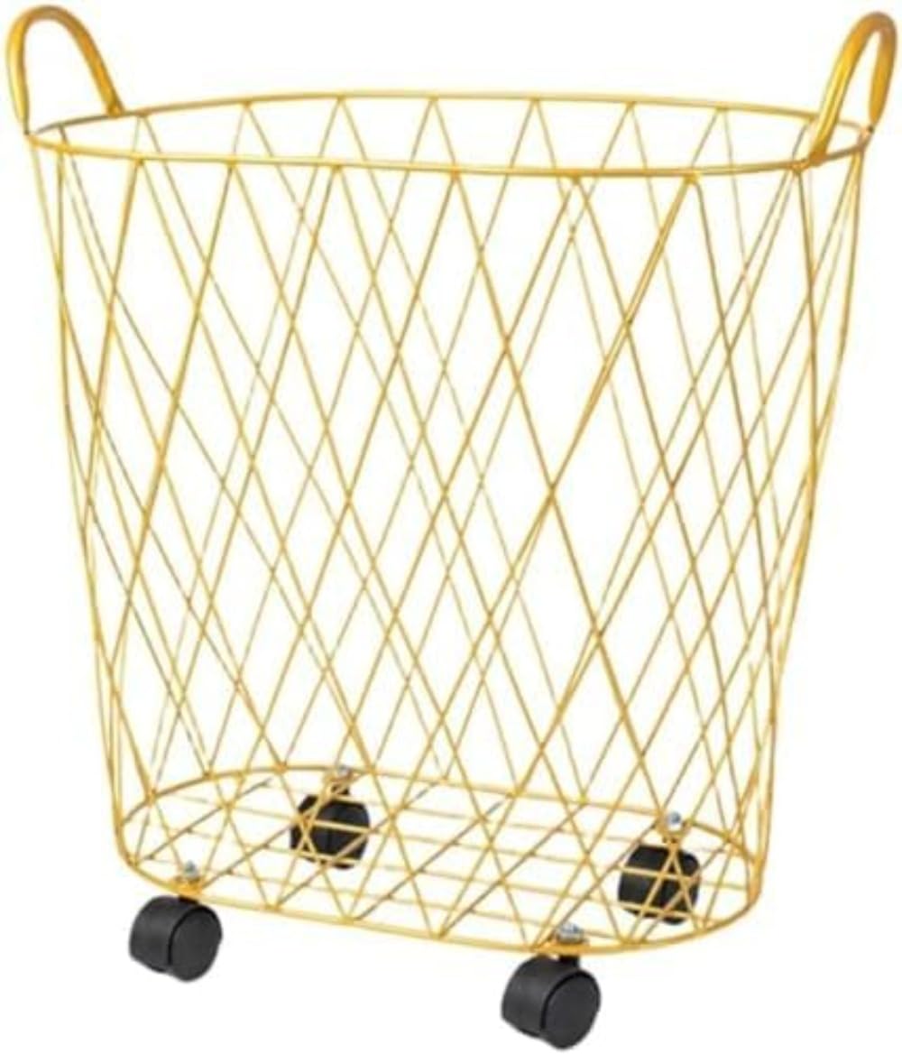 収納バスケット 収納かご ランドリーバスケット キャスター付き 鉄 収納ボックス 北欧 アイアンアート 洗濯かご 衣類収納かご 小物入れ おしゃれ インテリア 雑貨 収納バスケットセット おもちゃ収納 ファブリック 家庭用 (ゴールデン) [並行輸入品]