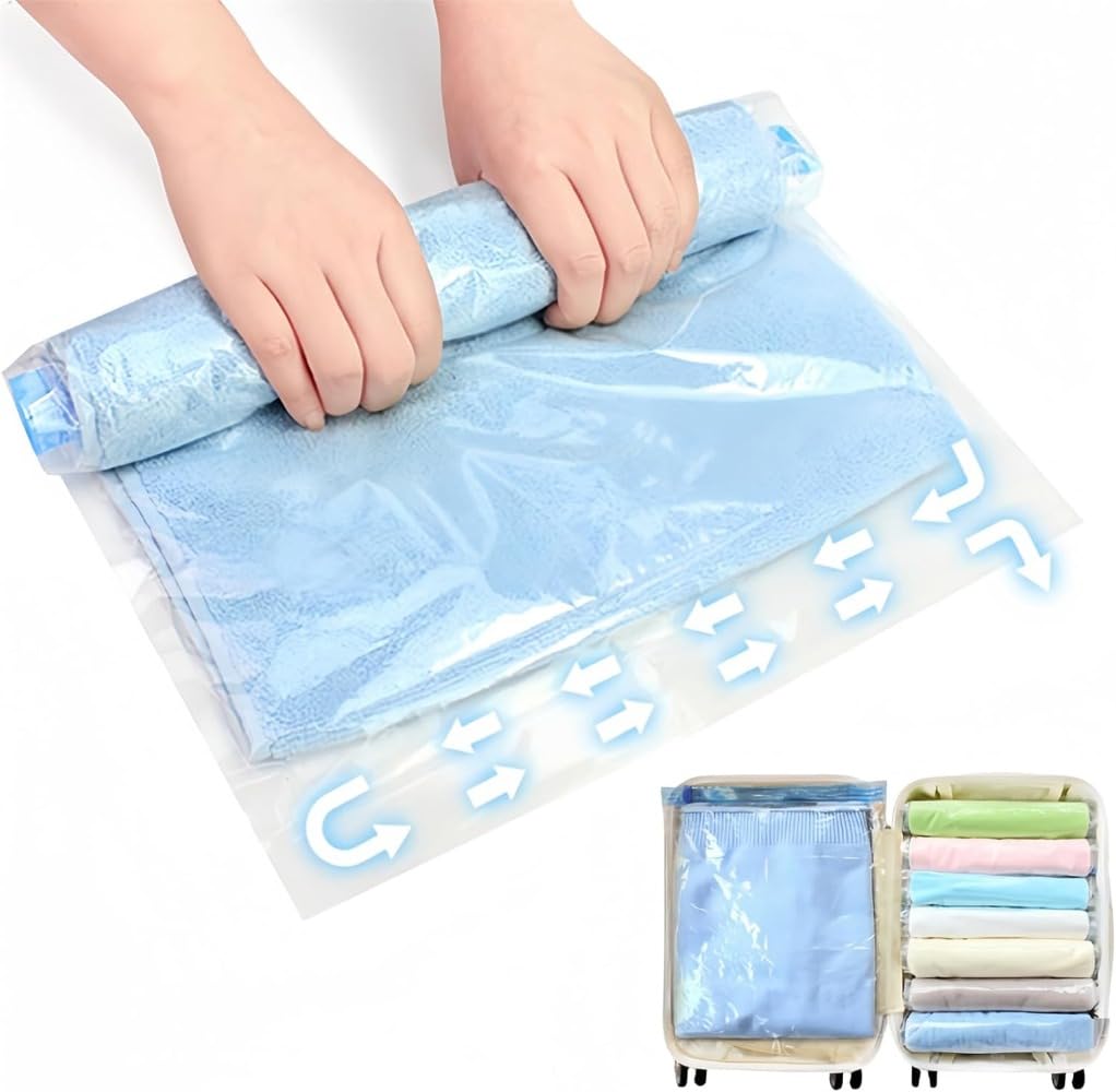 圧縮袋 旅行 布団圧縮袋 旅行用圧縮袋 衣類圧縮袋 布団圧縮 衣類収納 手巻き ポンプ不要 押すだけ 収納..