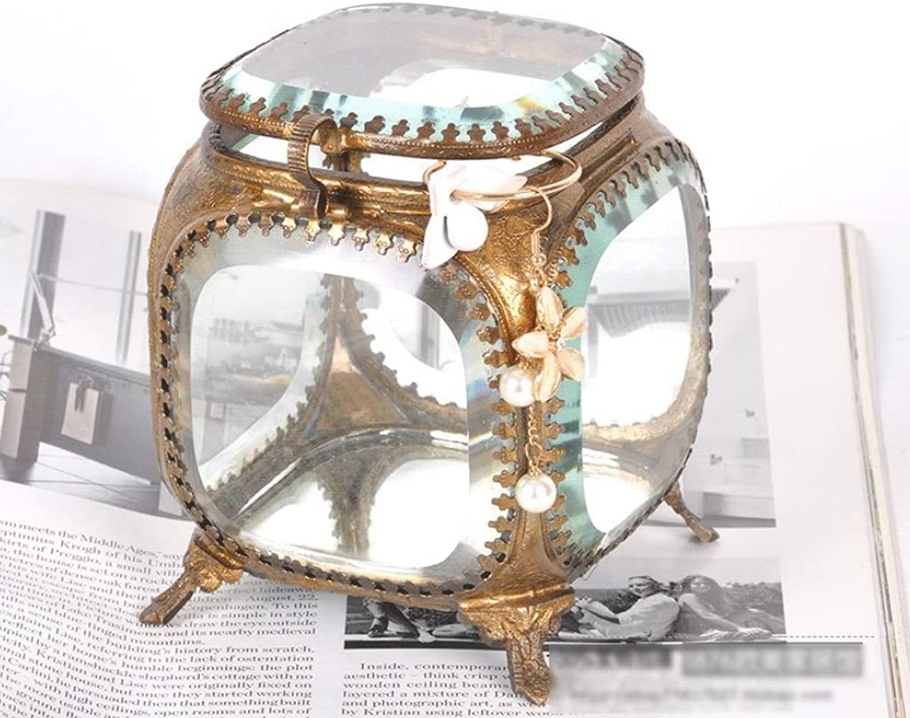 アクセサリーボックス ジュエリーボックス 宝石箱 ジュエリー収納 ジュエリー小物入れクリアガラスジュエリーボックスリングイヤリングネックレスジュエリー収納ボックス蓋付きゴールデンジュエリーケース ジュエリーケース アクセサリーケース (Color : B)