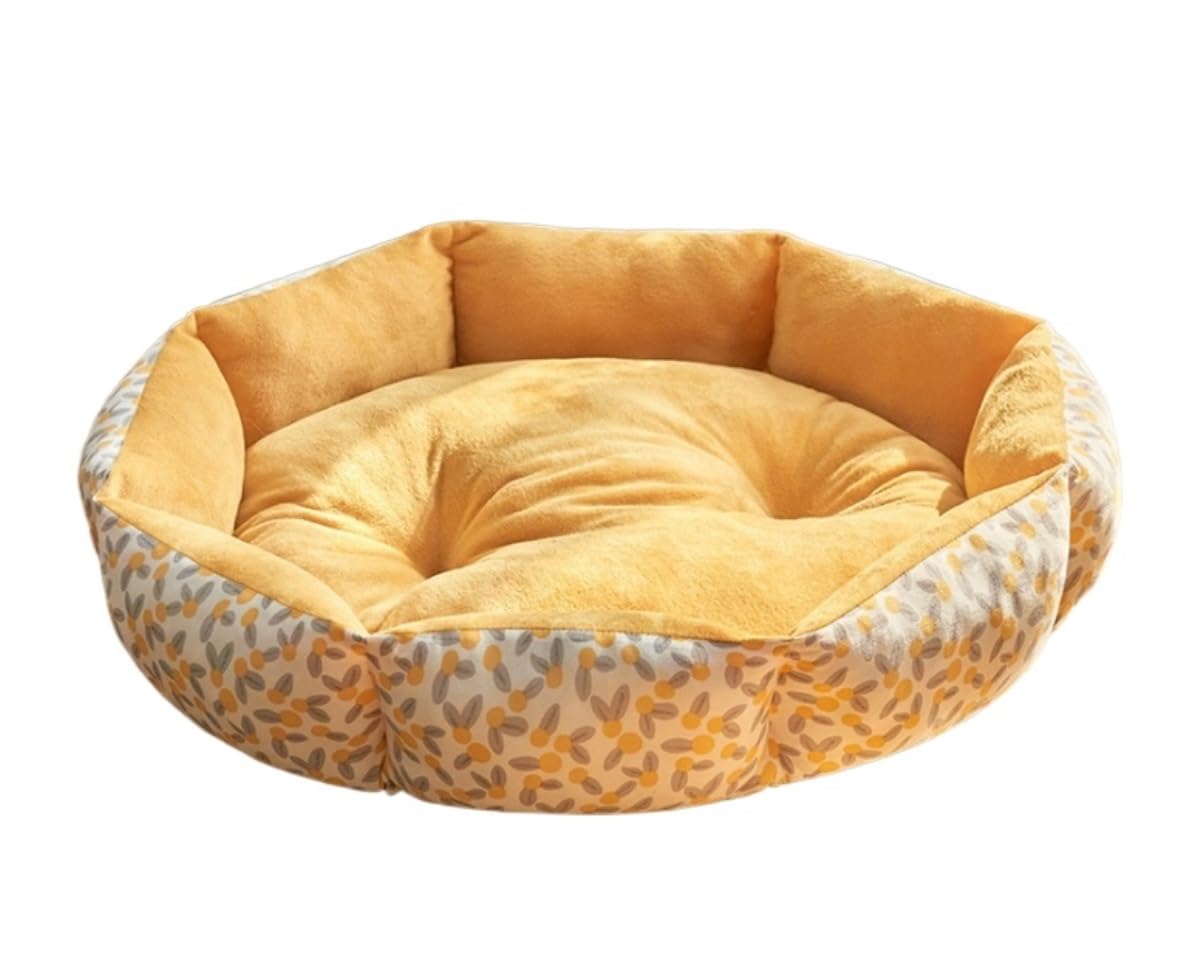 猫 ベッド 犬 ペットベッド 犬用クレート用ベッド 取り外し可能で洗濯機で洗えるカバー付き 犬用クレートベッド ソフト滑り止めペットベッド付き 猫 ベッド ハウス 暖かい 防寒 冷房対策 (Color : Yellow, Size : 48*48cm)