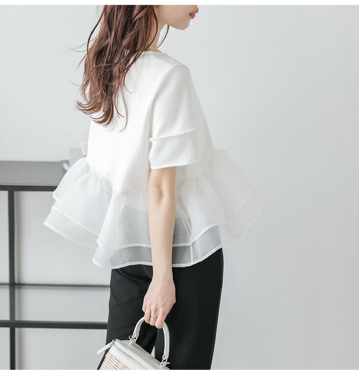 シアーフリル ティアード ペプラム ドッキングトップス 半袖 スカラップ オケージョン 上品 レディース フリーサイズ メール便