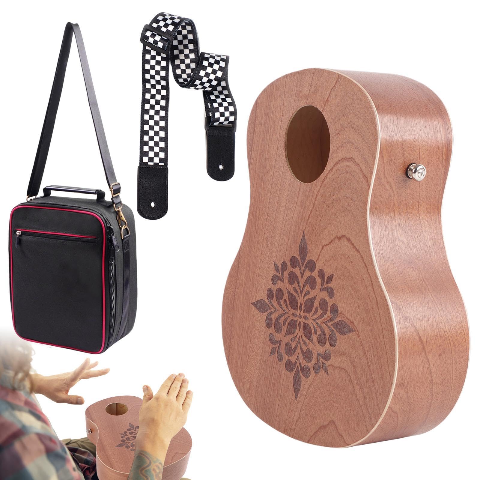 ミュージカルハンドドラム、ハンドドラム楽器 - 携帯用の木製ギター型の楽器収納バッグが含まれています,音楽のおもちゃ、ステージパフォーマンスのための面白いパーカッションツール