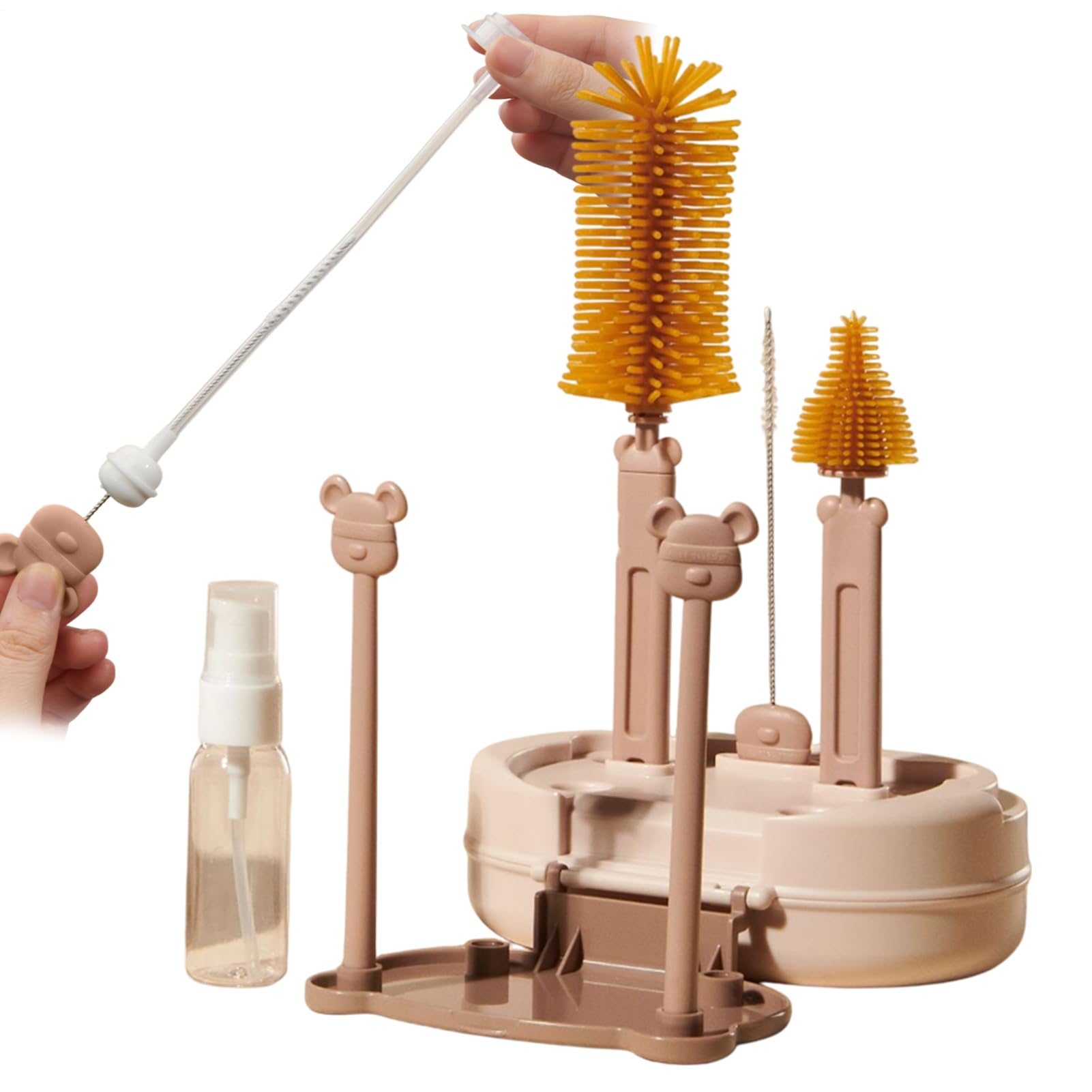 哺乳瓶ブラシ 清掃用 - ベビーボトルクリーニングブラシ - 乳首クリーナー 収納ボックス付き パイプ グ..