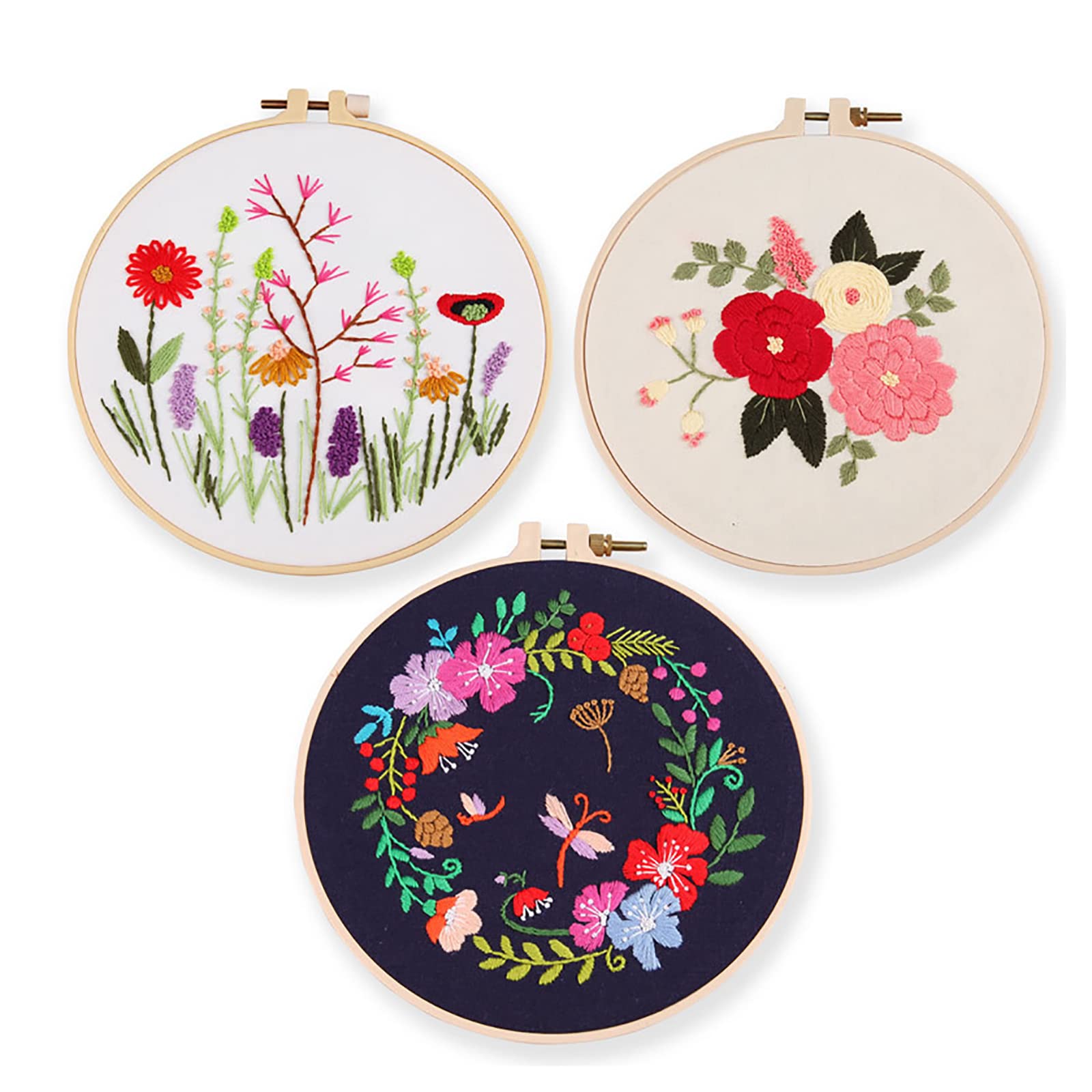 刺繍キット 刺しゅう 刺繍セット 竹製刺繍枠3本 20 刺繍糸 刺繍針6本 刺繍用布3枚 はさみ 初心者学ぶ（..