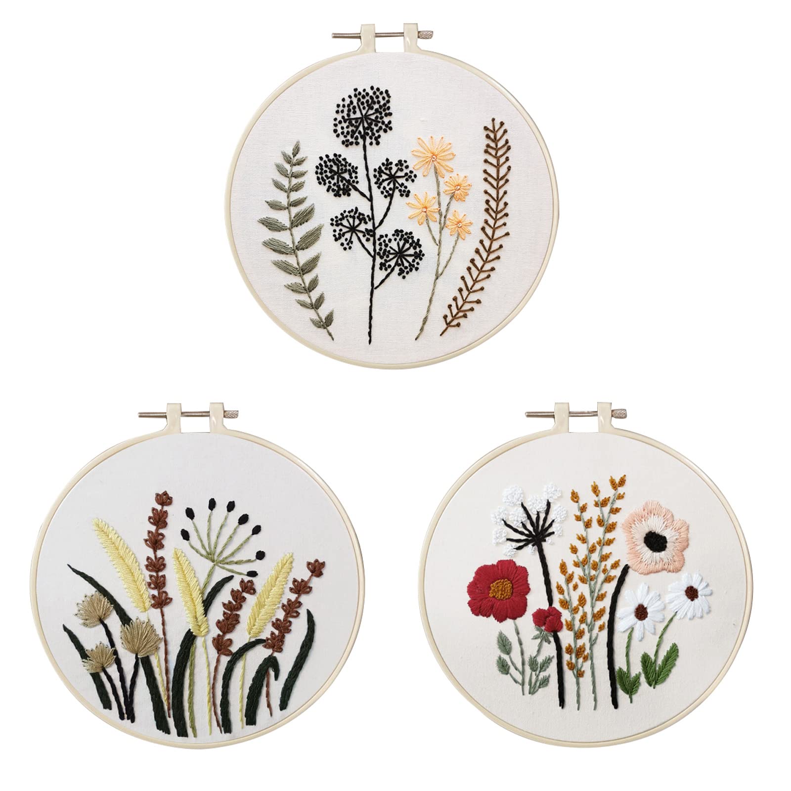 刺繍キット 刺しゅう 3セット クロスステッチ 花パターンあり 刺繍工具付き 初心者向け 英語説明書付き..