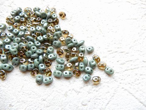 【在庫限り】本場チェコビーズ：ツイン：ラスターティールグリーンxスモークトパーズABMIX【RCP】