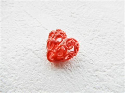 《NEW!!》本場ムラーノビーズ：クリスタルハート・コーラルレッドラインSサイズ【ムラーノ島女性アーティストから直接仕入れ】【RCP】