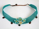 《可愛くナチュラル》トルコ伝統手芸“オヤ”刺繍の小花のチョーカー:ターコイズブルー【人気のトルコ雑貨】【RCP】