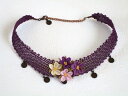 《可愛くナチュラル》トルコ伝統手芸“オヤ”刺繍の小花のチョーカー:パープル【人気のトルコ雑貨】【RCP】