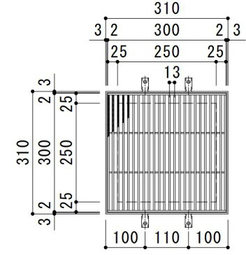 カネソウ　SUSグレーチング　滑り止め模様付集水桝用　(注番：SMQW-3325-P=13 本体のみ)　すきま9mm　寸法：300×300×25「法人・事業所限定,直送元」【代引き不可】