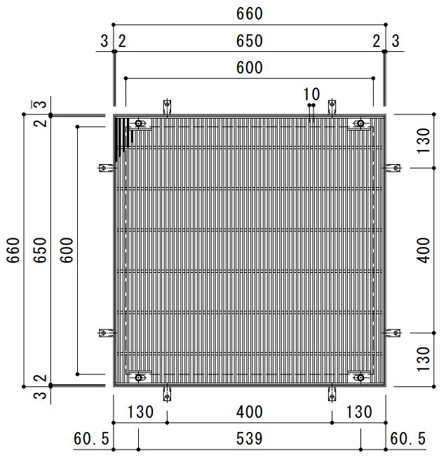 カネソウ　SUSグレーチング　落葉助っ人　ボルトキャップ付ボルト固定式滑り止め模様付集水桝用　(注番：SMQWL-DC-6550A-P=10 本体のみ)　すきま6mm　寸法：650×650×50「法人・事業所限定,直送元」【代引き不可】