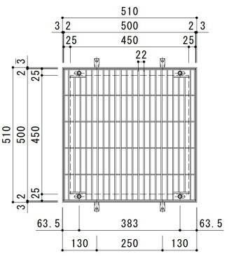 カネソウ　SUSグレーチング　落葉助っ人バスケット付ボルトキャップ付ボルト固定式プレーンタイプ集水桝用　(注番：SMWL-DC-5520-P=22枠付+DK-450-S)　すきま18mm　寸法：500×500×20 「法人・事業所限定,直送元」【代引き不可】