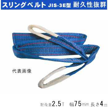 アイネット　DS-7540スリングベルト両端アイ型(JIS-3E型)75mm x 4m 耐荷重2.5t