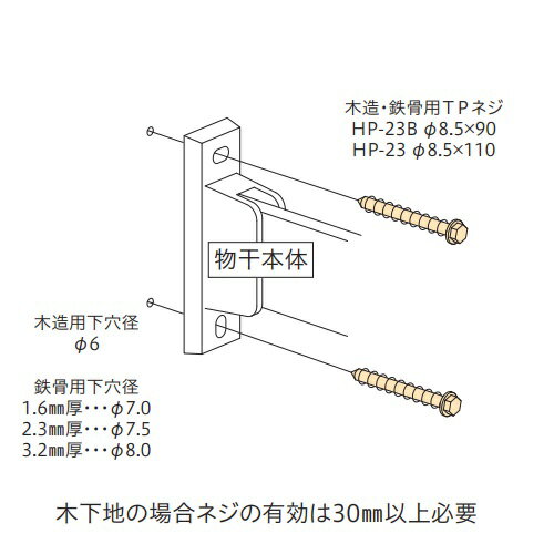 杉田エース《 仕様 》木下地・鉄骨へ取付け購入に関するご注意事項物干1本に対して1袋必要