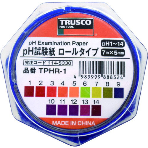 TRUSCO　pH試験紙　ロールタイプ　7mm×5M　Ph1～14 （品番:TPHR-1）（注番1145330）