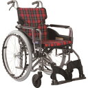 カワムラ 【非課税】アルミ製標準型自走用車いすKMD-A22-40-M赤チェック (品番:KMD-A22-40-M-A10)(注番1373454)・(送料別途見...