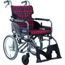 カワムラ 【非課税】アルミ製標準型介助用車いすKMD-A16-40-M赤チェック (品番:KMDA1640MA10)(注番1373457)・(送料別途見積り,法...