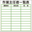 つくし 小型掲示板パーツ 作業主任者一覧表 (品番:KG-215)(注番1833679)・(送料別途見積り,法人・事業所限定,取寄)