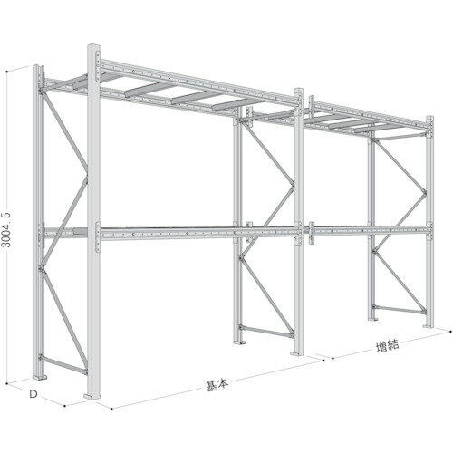 NF　パレットラック　1ton用単体　奥行800×高さ3000×有効間口2500mm　最大積載量2000kg （品番:P6-30X25A08-2）（注番4635841）・（送料別途見積り,法人・事業所限定）【大型】