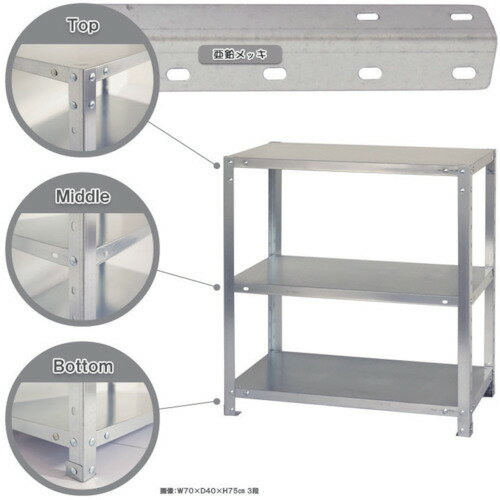 北島　ボルト式棚　荷重40kg　スマートラック　開放型　NSTR-146-3-Z　3段　亜鉛メッキ　700×400×600 （品番:NSTR-146-3-Z）（注番4666382）・（法人・事業所限定,直送元）