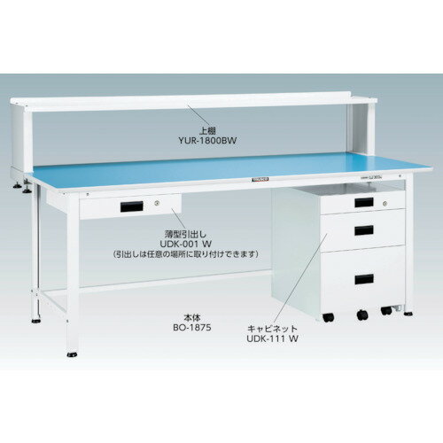 TRUSCO　軽荷重作業台（180kg）BO型　1500X600XH740　薄型1段引出付　ホワイト色 （品番:BO-1560UDK1）（注番4544251）・（法人・事業所限定,直送元）