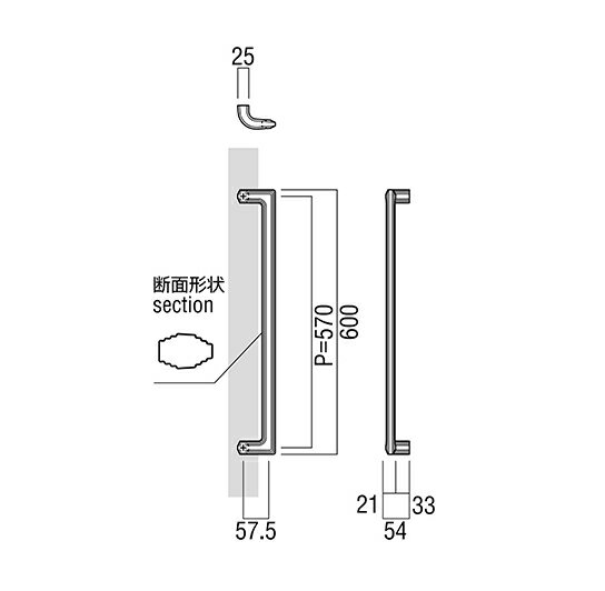 ユニオンドアハンドル　押し棒タイプ　品番：T1259-25-047(直送品、扉厚：32~48mm,ご指示下さい。) 2