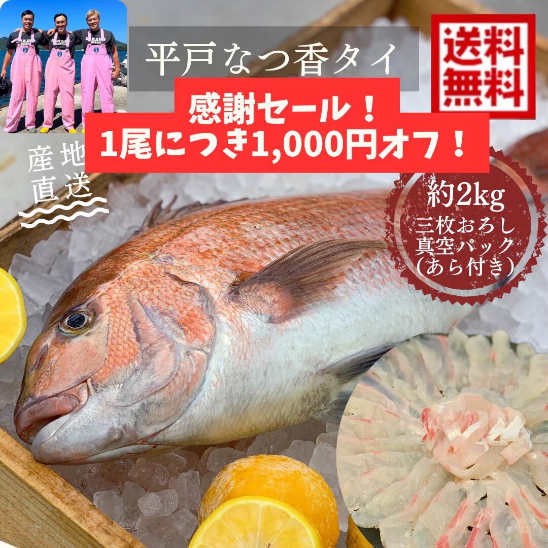 青空レストラン フルーツ魚 送料無料　平戸なつ香タイ 約2kg（真空パック・あら付き）刺身 で 1kg フィーレ 青空レストラン長崎を代表..