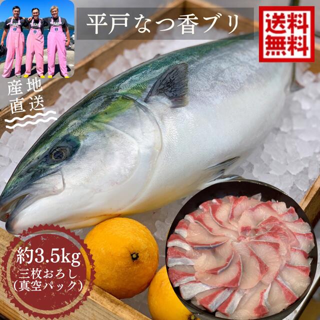 青空レストラン に出た フルーツ魚 送料無料　平戸なつ香 ブリ3.5kg（真空パック・あら付き）刺身で約1.5kg フィーレ 長崎を代表する フルーツ 魚 鰤 活〆 みかん オレンジ 青空レストラン 兄弟