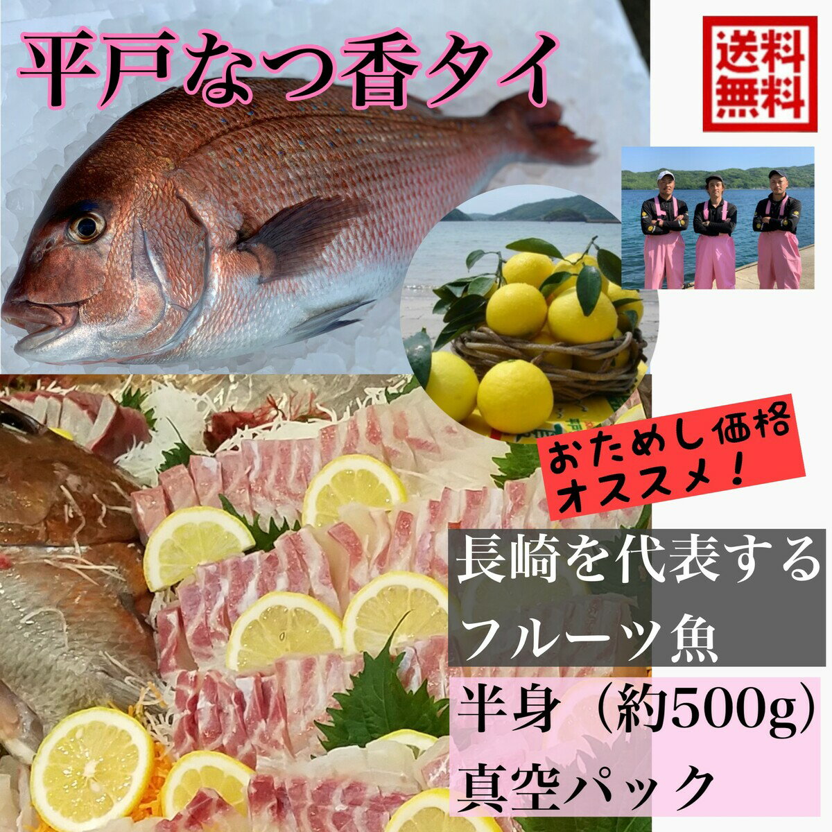 青空レストラン フルーツ魚 送料無料　平戸なつ香タイ （半身・真空パック・あら無し）刺身 で 500g フ..