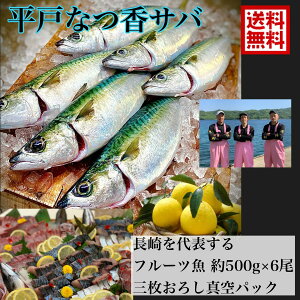 青空レストラン に出た フルーツ魚 送料無料　平戸なつ香サバ　約500g×6尾　三枚おろし (真空パック)刺身 で フィーレ 長崎を代表する フルーツ 魚 鯖 活〆 生サバ 青空レストラン 兄弟