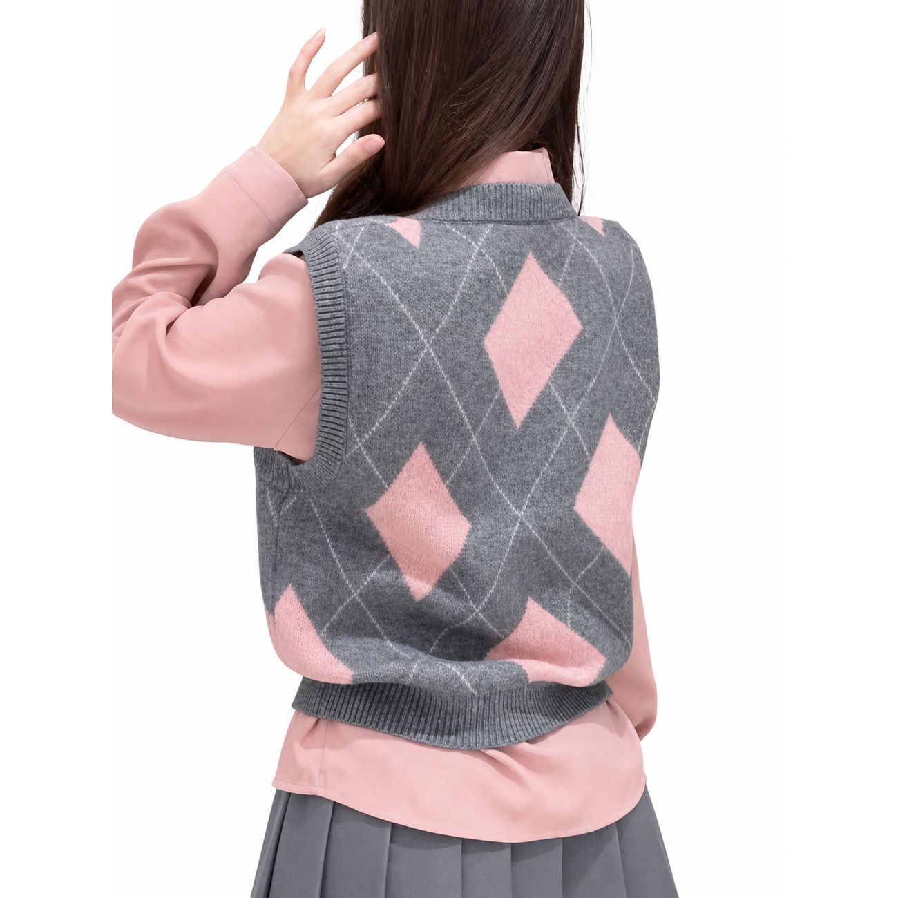 Rakuten - 【レトロ可愛い】ニットベスト レディース セーターベスト アーガイル柄 ダイヤ柄 Vネック ベスト チョッキ ノースリーブ ゆったり 大きめ 重ね着 レイヤード カジュアル スクール風 学生 通学 通勤 オフィス 暖かい 体型カバー 着痩せ 春 秋 冬