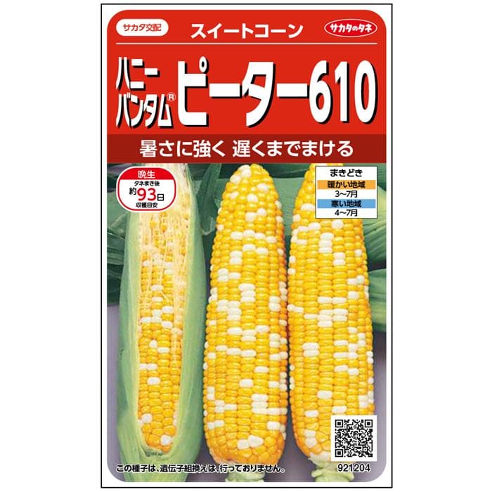  スイートコーン ハニーバンタム(R) ピーター610 野菜 種 約200粒 大袋 春まき サカタ交配 営利 栽培 収穫 園芸 玉蜀黍 すいーとこーん トウモロコシ 種子 タネ たね