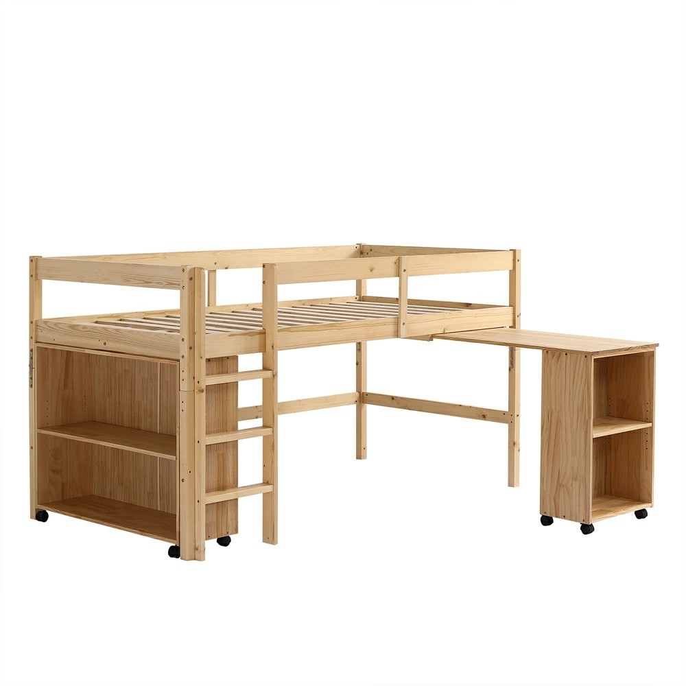 【在庫限り】【デスク分別利用】システムベッド デスク付き シングル 木製 ラック付き 収納棚ベッドセ..