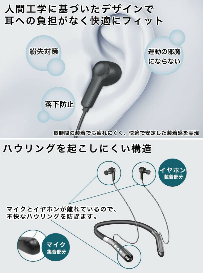 集音器 しゅうおんき 充電式 首かけ集音器 高齢者向け 軽量 ノイズ低減 ハウリングしにくい Bluetooth 電話/テレビ/音楽対応 紛失対策