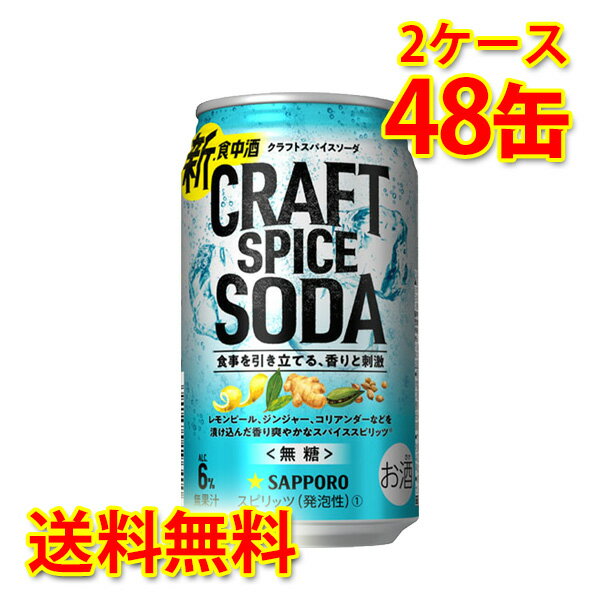 サッポロ クラフトスパイスソーダ 350ml 24缶 2ケース 計48缶 チューハイ 送料無料 北海道 沖縄は送料1000円加算 代引不可 同梱不可 日時指定不可