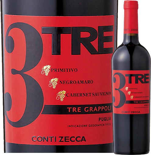 トレ・グラッポリ コンティ・ゼッカ　赤ワイン・辛口フルボディ・重口　750mlアジィエンダ・アグリコーラ・コンティ・ゼッカ　Azienda Agricola Conti Zecca　TRE grappoli Rosso Conti Zecca
