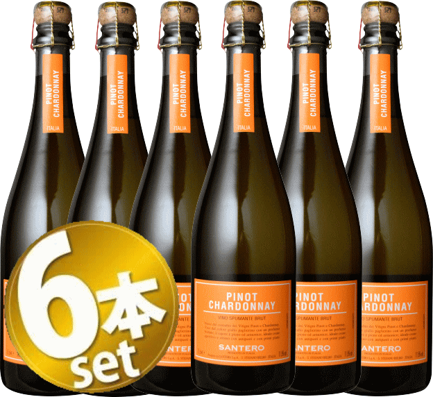 【送料無料（北海道・沖縄除く）】【6本SET1ケース・お買い得まとめ買い】サンテロ ピノ・シャルドネ スパークリング・ワイン 白 750ml・辛口・泡［750mlX6本］