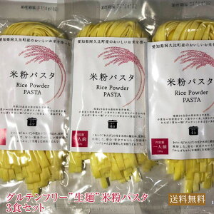 送料無料 米粉パスタ 3食セット 米粉 麺 国産 小麦卵アレルギー アトピー 食塩不使用 グルテンフリー コシヒカリ