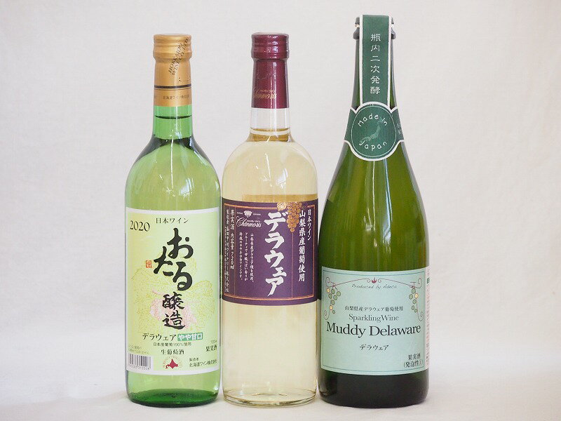 デラウェア3本セット(おたる醸造 デラウェア 生葡萄酒 やや甘口 山梨県 デラウェア やや辛口 マディ山..