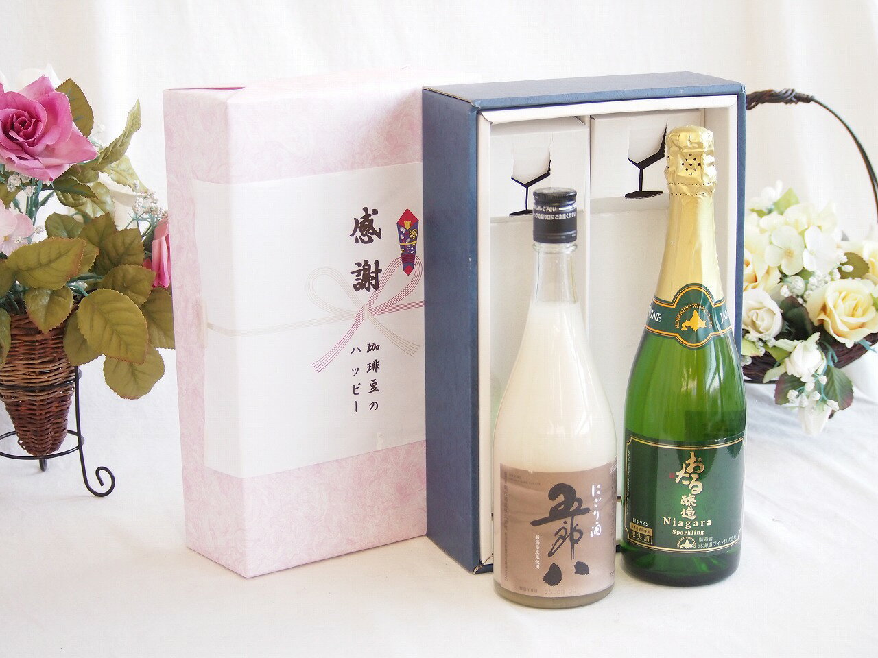 【最大2000円オフクーポン16日1:59迄】感謝の贈り物ボックス お米の旨みがギュッと五郎八と国産ワインセット(おたる醸造 ナイアガラス白パークリングワインやや甘口(北海道)720ml菊水酒造五郎八(新潟県)720ml