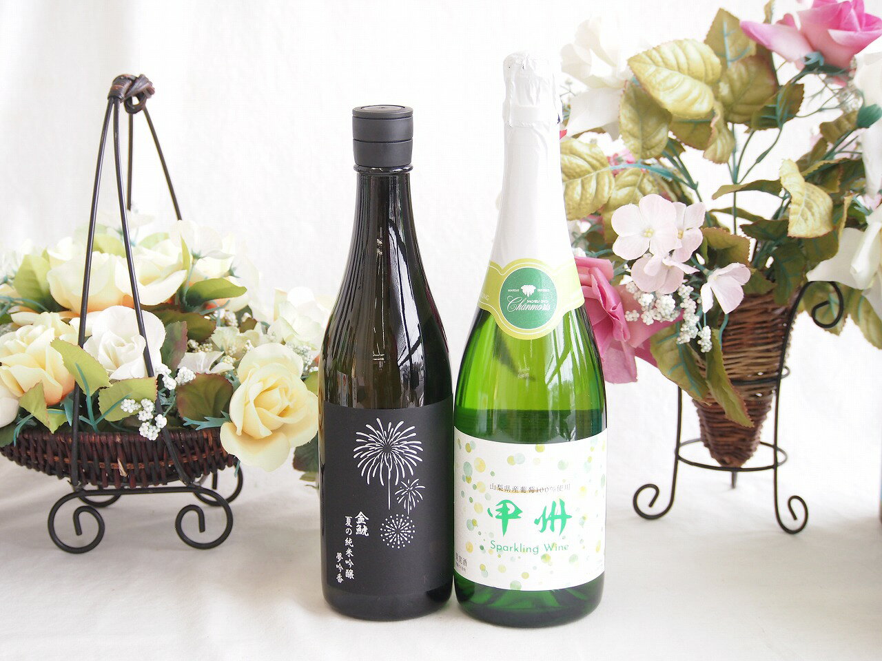 夏の純米吟醸酒と国産ワインセット(勝沼仕込みの甲州白スパークリングワインやや辛口(山梨県)720ml金鯱 夏の純米吟醸夢吟醸(愛知県)720ml