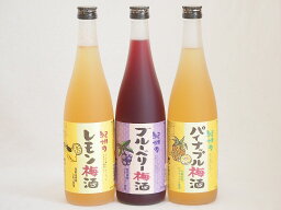 果物梅酒3本セット(岩手県産ブルーベリー梅酒 和歌山県産レモン梅酒 沖縄県産パイナップル梅酒) 720ml×3本